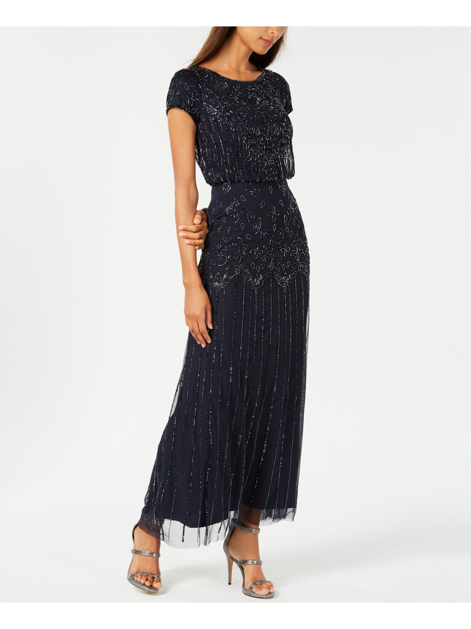 Jewel Neck Maxi Formal Sheath Dress 