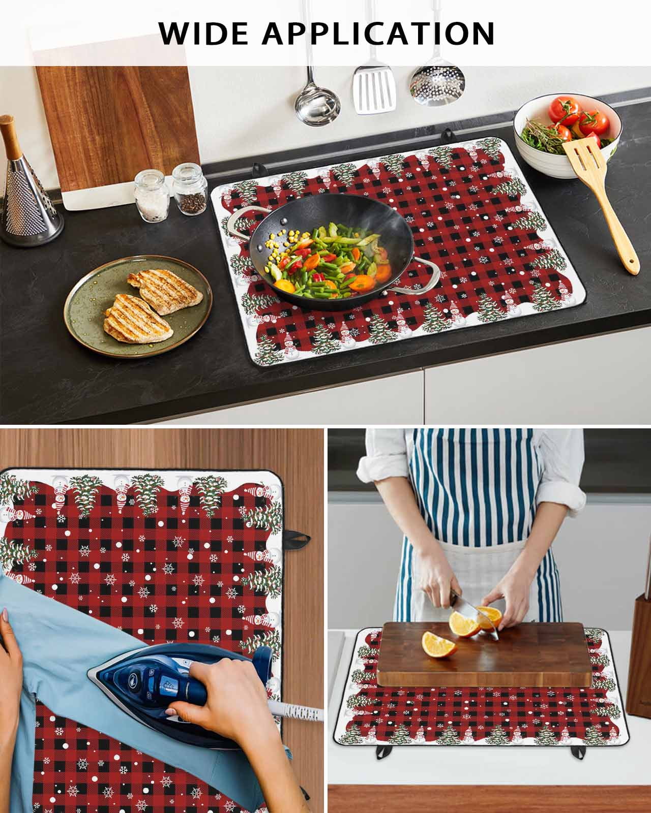 Large Induction Cooktop Protector Mat Christmas Stove Top Covers for Electric Stove, Xmas Trees Snowman Snowflakes Buffalo Plaid Decorative Stove Burner Cover Mats, Glass Top Stove Cover