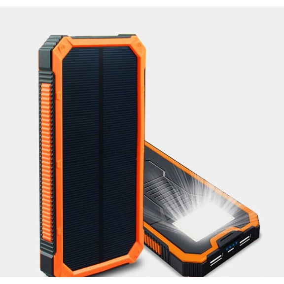 Solar Power Bank Portable Solar Panel Charger with 6 LEDs Bright Flashlight 2 Output Ports