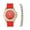Red, variant on Women's Baguette Cut Iced Out Diamond Watch - Drop it Down with This Bling'ed Out Crystal Tennis Bracelet on Your Wrist Ladies! - ST10372MLA-TB (ST10372SLA Rubber Gold Lug/Lug- TB)