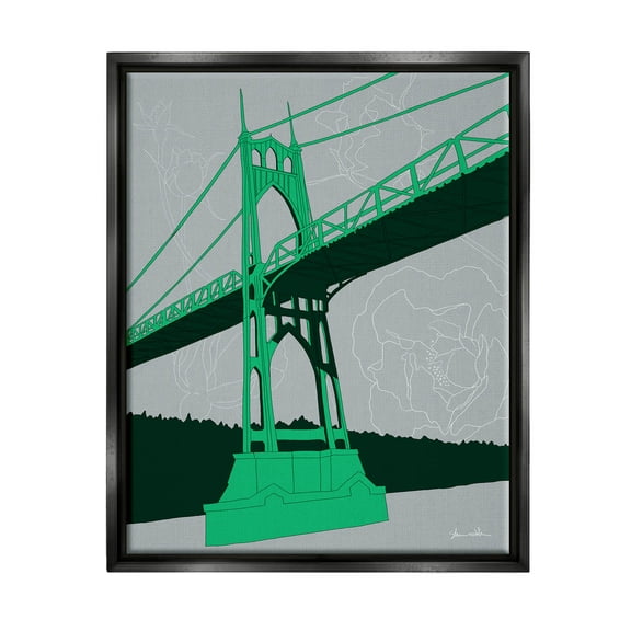 Stupell Industries Modern Floral Bridge Architecture Graphic Art Jet Black Floating Framed Canvas Print Wall Art, Design by Shane Donahue