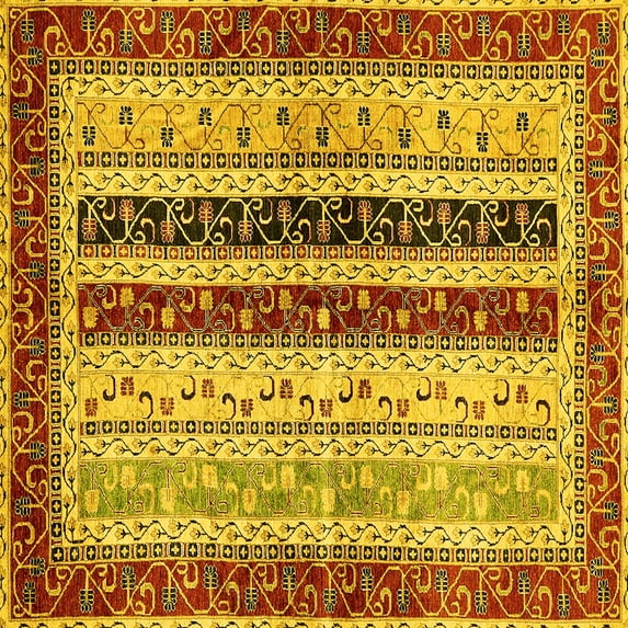 Ahgly Company Indoor Square Abstract Yellow Modern Area Rugs, 7' Square