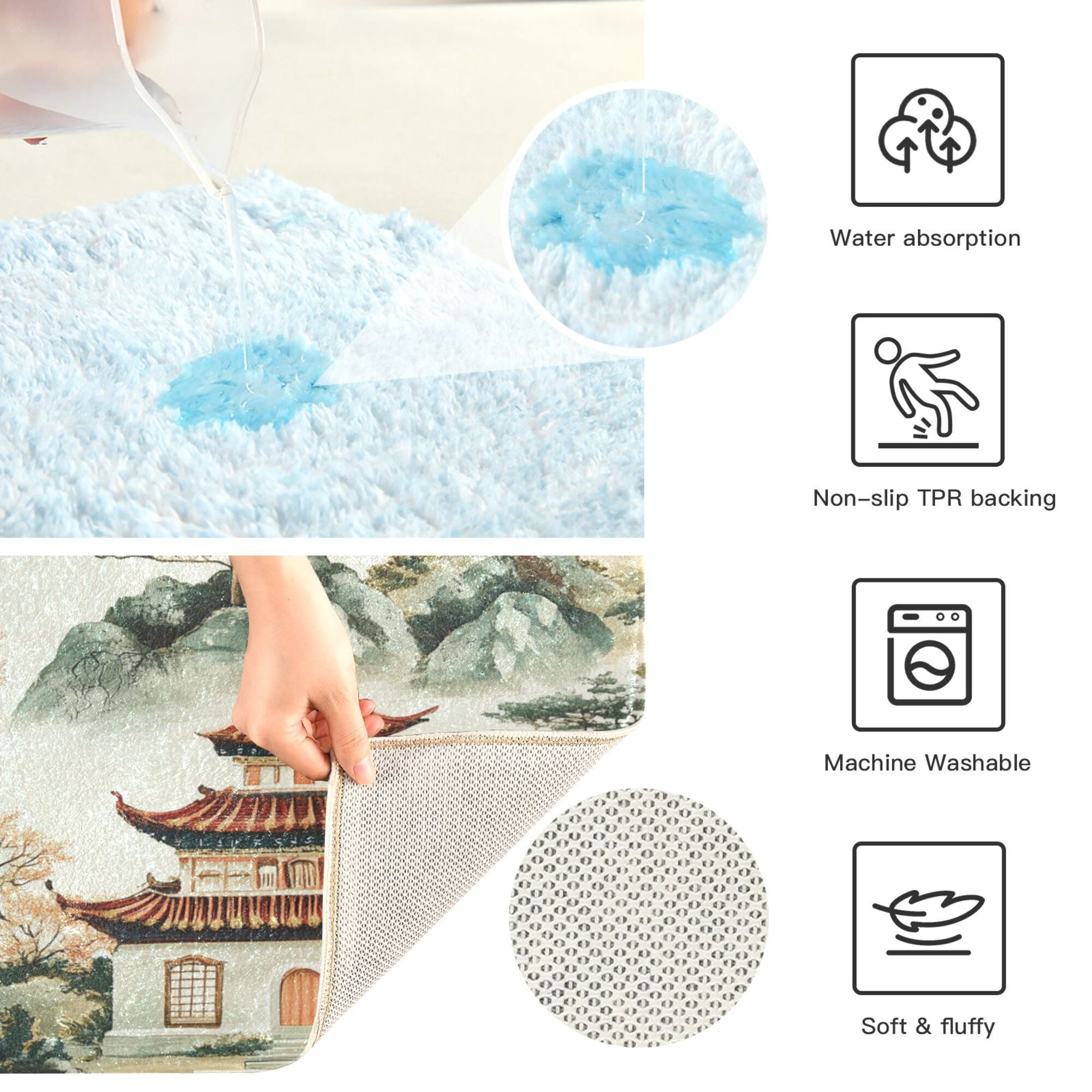 Yayeee Bath Rug for Bathroom Floor Non Slip Contour Fluffy Soft Absorbent Mat, 20"x24", Green Mountain Pattern