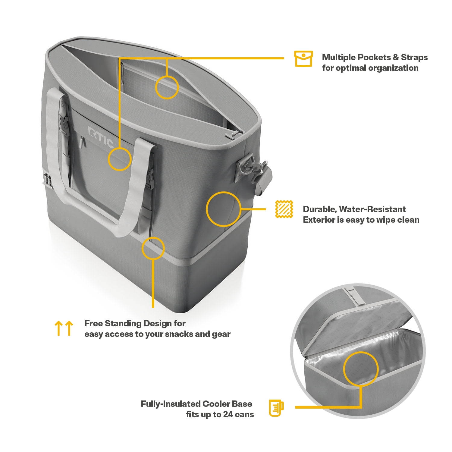 RTIC 24-Can, 25 Ltr, 2-in-1 Chillout Bag, Hybrid Cooler Bag with Cooler Compartment, Grey