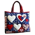 thumbnail image 3 of Floral American Flag Print Quilted Tote Patchwork 250 Anniversary USA 4th of July Patriotic Shoulder Bag Daily Handbag, 3 of 6