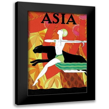 McIntosh, Frank 11x14 Black Modern Framed Museum Art Print Titled - Mowgli and the Black Panther with Title, 1926