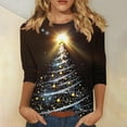thumbnail image 2 of Womens Plus Size Christmas T Shirts 3/4 Sleeve Xmas Tree Printed Graphic Tee Tshirts Loose Crewneck Holiday Tops (S, Black 02), 2 of 5