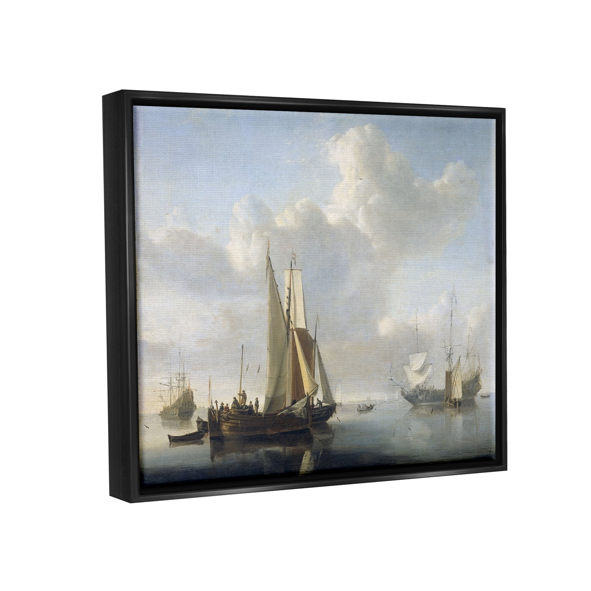 Stupell Industries Ships before the Shore Willem van de Velde Classic Painting Painting Jet Black Floating Framed Canvas Print Wall Art, Design by one1000paintings