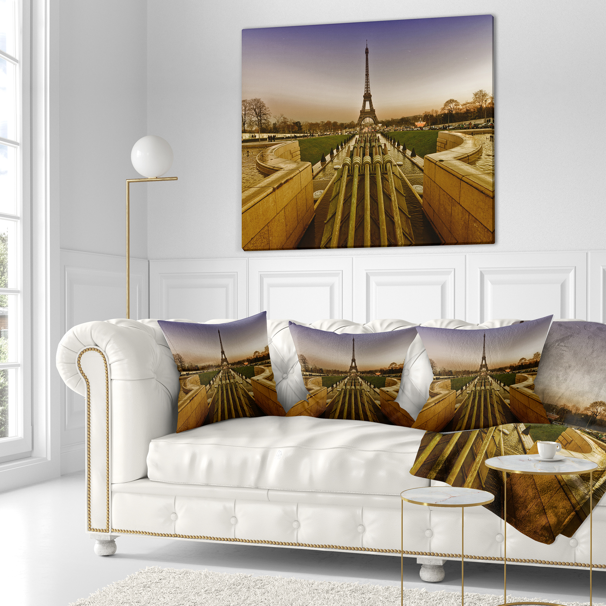 Designart Beautiful View of Paris Eiffel Tower - Landscape Printed Throw Pillow - 16x16