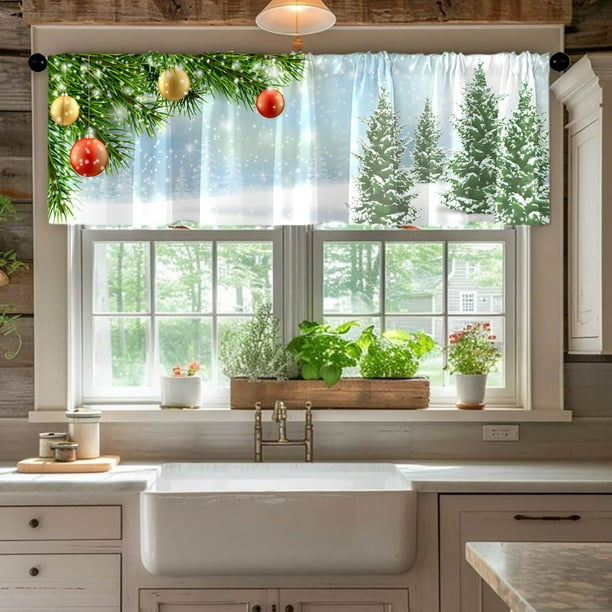 Cortina corta con diseño floral multicolor para cocina Xihbxyly