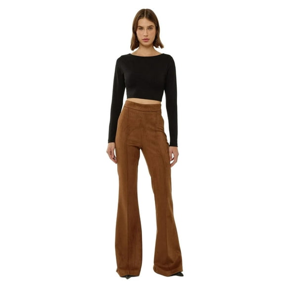 High Waist Suede Wide Leg Pants with Pintuck