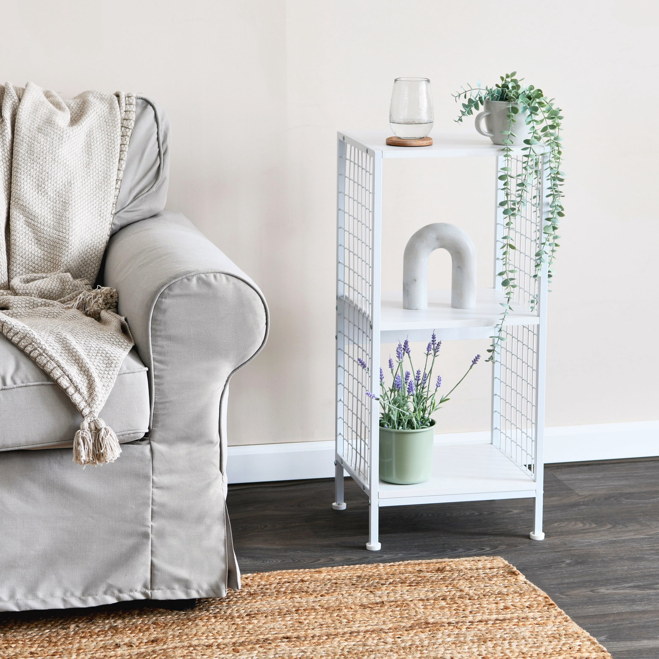 Household Essentials Trellis Open Storage Bookshelf with 2 Cube Compartments Scandinavian White and White Metal