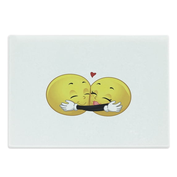 Romantic Cutting Board, Hugging Pop Culture Showing Affection and Adoration, Decorative Tempered Glass Cutting and Serving Board, Large Size, Yellow Black White, by Ambesonne