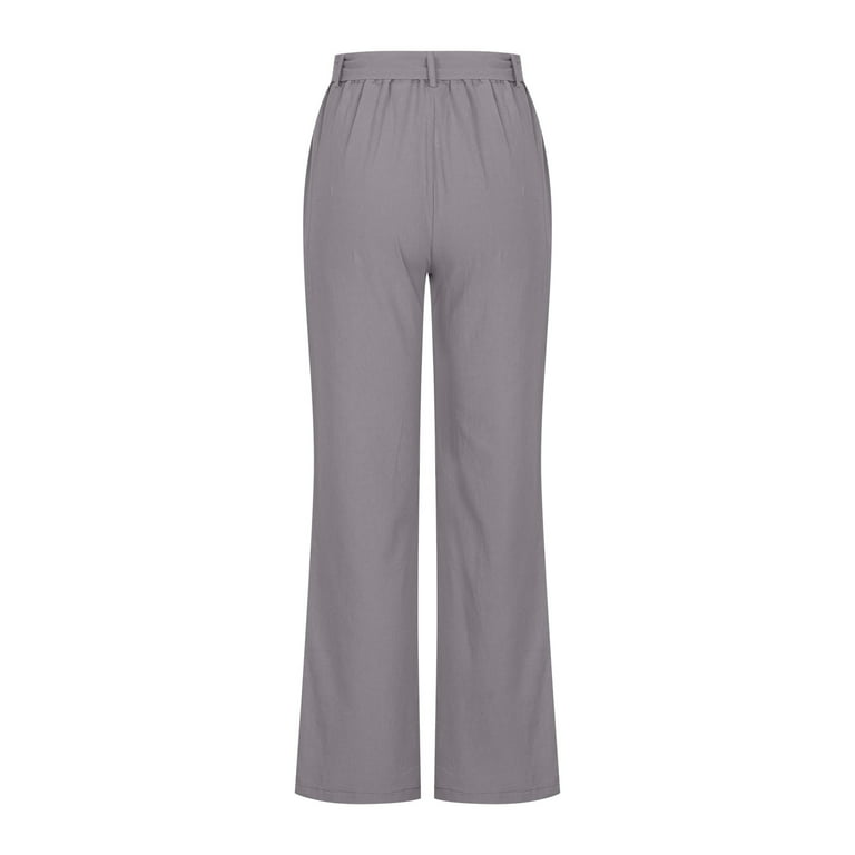 YWDJ Linen Pants for Women High Waist Beach With Pockets High Waist High  Rise Elastic Waist Casual Straight Leg Solid Color Bandage Comfortable  Pants for Everyday Wear Work Casual Event 7-Gray XXXXL 