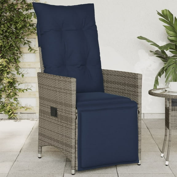 vidaXL Reclining Patio Chair with Cushions Gray Poly Rattan