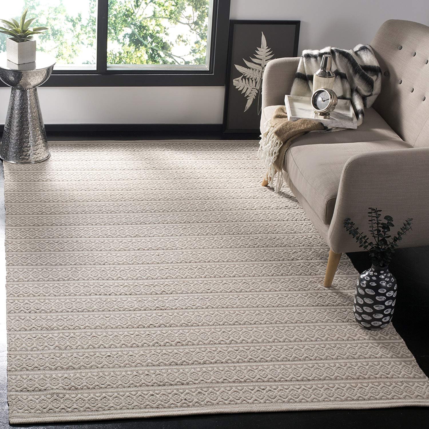 Safavieh Montauk Collection MTK341A Handmade Flatweave Ivory and Grey