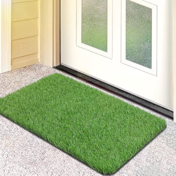 Artificial Grass Door Mat, Turf Grass Front Door Mats Outdoor/Indoor, Realistic Fake Grass Rug for Entrance, Dog, Patio, Camper, Home Decor, 17" x 30"