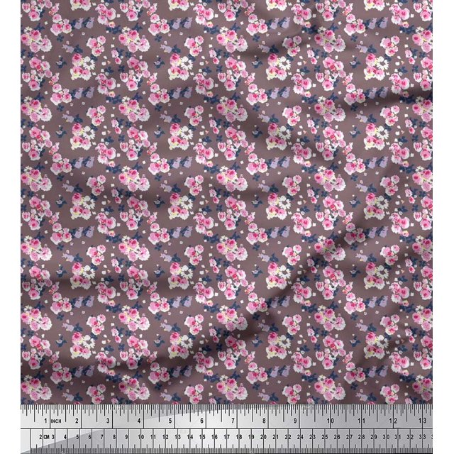 Soimoi Poly Georgette Fabric Flower Artistic Printed Fabric 1 Yard 52 Inch Wide