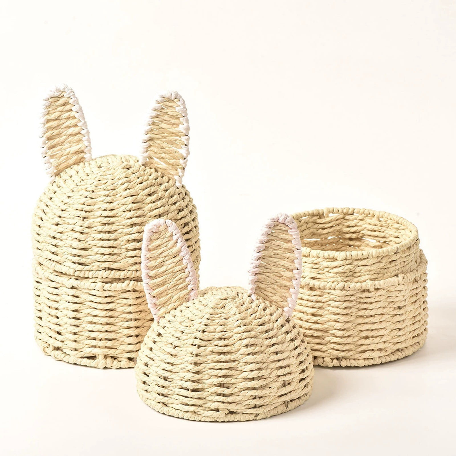 fsxdhpcsgfc Hand Woven Rabbit Ear Storage Easter Egg Storage Paper Rope Material Storage Divided Lunch Containers for Adults Glass Meal Prep Containers with Lids Fridge Organizers And Storage Clear