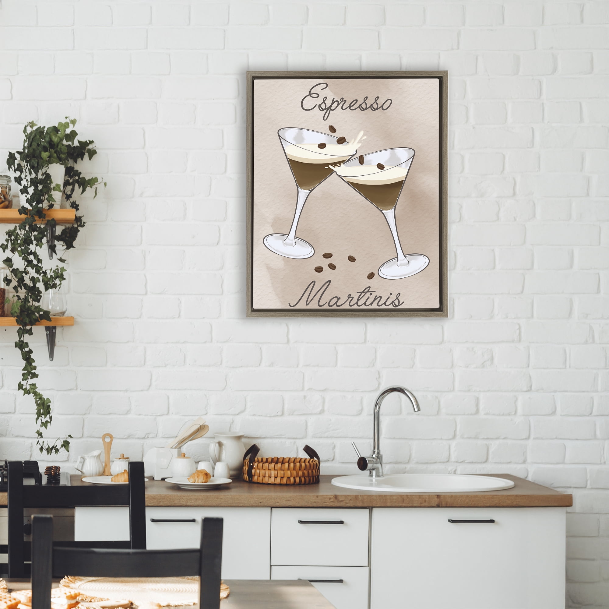 Stupell Industries Cheers Espresso Martinis Brown Framed Floater Canvas Wall Art, design by Marcus Prime