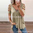 thumbnail image 1 of Wangscanis Women T-shirt, Leopard Printed Pattern Short Sleeve V-neck Tops, 1 of 3