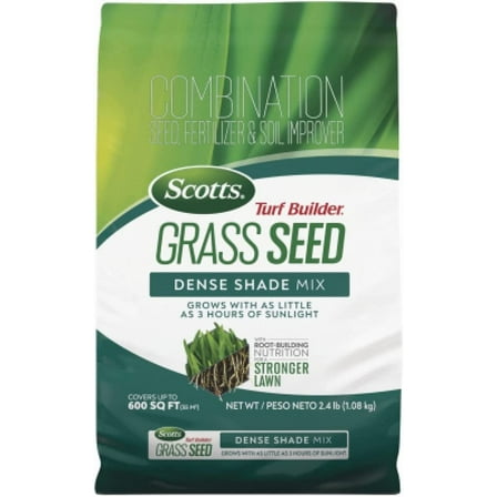 Scotts Turf Builder Grass Seed Dense Shade Mix Grows with as Little as 3 Hours of Light with Root-Building Nutrition, 2.4 lb.