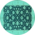 thumbnail image 1 of Ahgly Company Machine Washable Indoor Round Oriental Turquoise Blue Industrial Area Rugs, 4' Round, 1 of 4