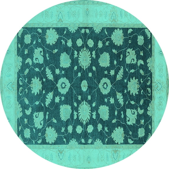 Ahgly Company Indoor Round Oriental Turquoise Blue Industrial Area Rugs, 3' Round