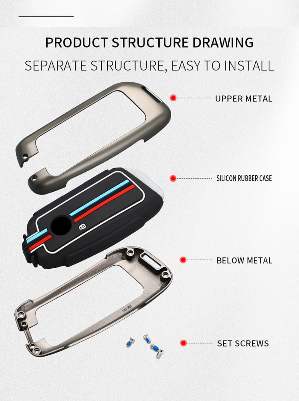 Key Cover Fit for BMW 2023 Key Fob Metal Key Case Silicone Car Key Shell Anti-fall Anti-Scratched Fit for BMW X5 X6 X7 IX XM I4 I7 3 Series 7 Series 740 760i Keyless Entry Remote