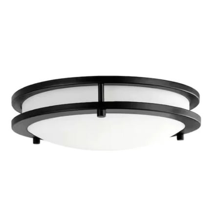 Hampton Bay Flaxmere 12 in. Matte Black Dimmable Integrated LED Flush Mount Ceiling Light with Frosted White Glass Shade