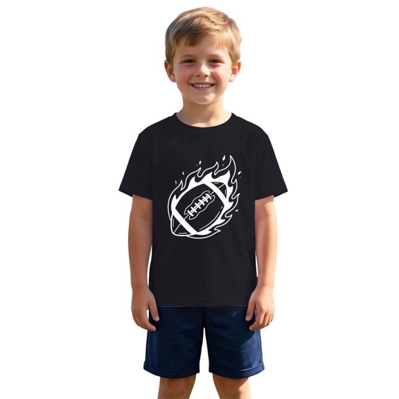 Kiijoy Toddler Boys Football Graphic Tee Short Sleeve Crew Neck T-Shirt, Black, Sizes 2-3