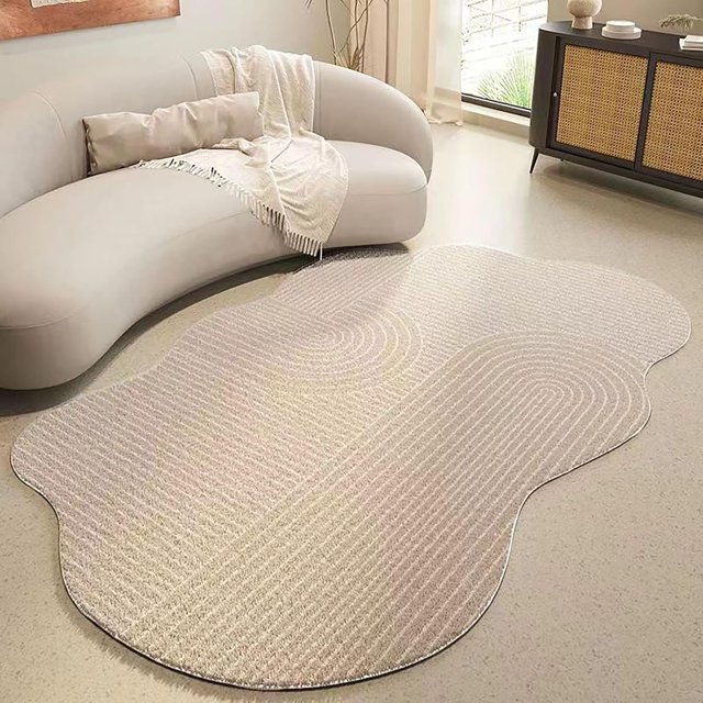 Area Rug, Irregular Shaped Rug for Living Room, Washable Rug, Non Slip Floor Carpet, Low Pile Soft Rug for Bedroom Dining Room Abstract Minimalist Carpets for Home Decoration, Bedside Rug(Beige,63x91i
