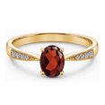 thumbnail image 3 of Gem Stone King 10K Yellow Gold Red Garnet and White Diamond Engagement Ring for Women (0.93 Cttw, Gemstone January Birthstone, Oval 7X5MM, Available in Size 5, 6, 7, 8, 9), 3 of 6