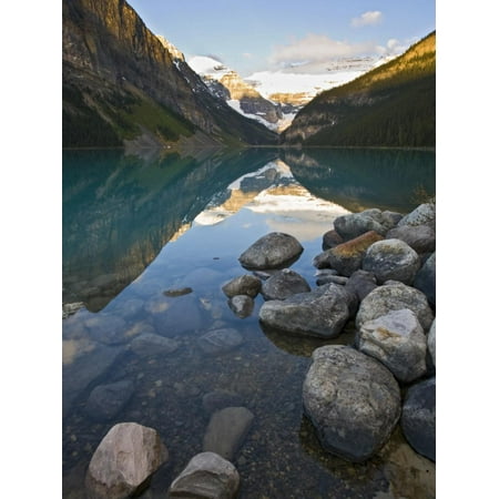 Rocky Mountains and Boulders Reflected in Lake Louise, Banff National Park, Alberta, Canada Print Wall Art By Larry (Best Time To Visit Banff Canadian Rockies)