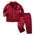 thumbnail image 1 of Sunnyoo Pyjama Garçon Manches Longues Chemise Unie à Boutons Pantalon Tenue de Nuit Décontractée Pjs, 1 of 3