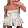 thumbnail image 2 of Femmes Mini Robe Bustier Dos Plissé Solide une Ligne Robe pour Cocktail, 2 of 4