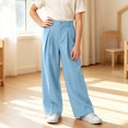 thumbnail image 6 of hotojiny Girls Dress Pants Wide Leg Uniform Pants for Kids Trendy High Waist Pleated Front Formal Pants with Pockets(Blue,12-13 Years), 6 of 6