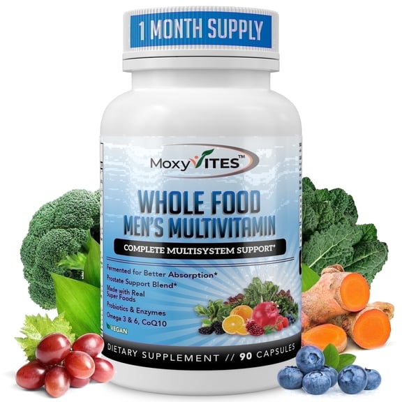 MoxyVites Men's Multivitamin Methylated Probiotics Prostate Blend 44 Whole-Food Nutrients 90 Capsules