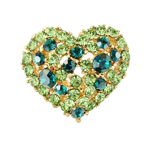 Crystal Rhinestone Valentine Heart Love Brooch Pin or Birthday Christmas Anniversary, Green