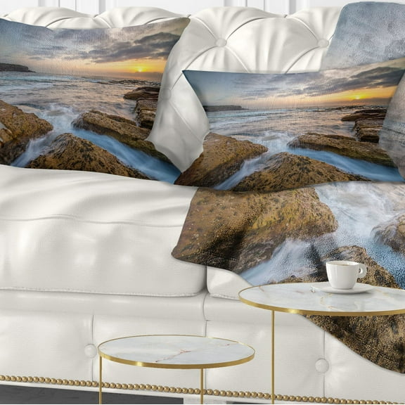 Designart Bright Sydney Coastline View - Seascape Throw Pillow - 12x20