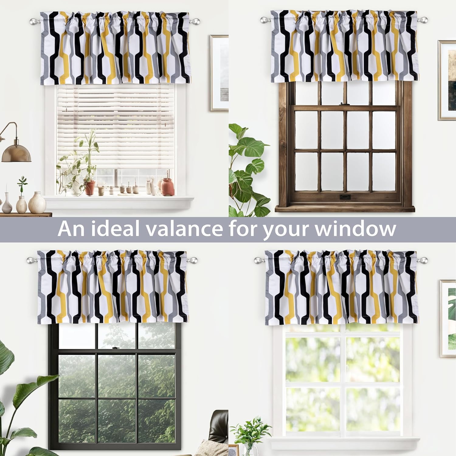 DriftAway Lined Rod Pocket Window Curtain Valance, 54" x 84" Plus 2", Gold White
