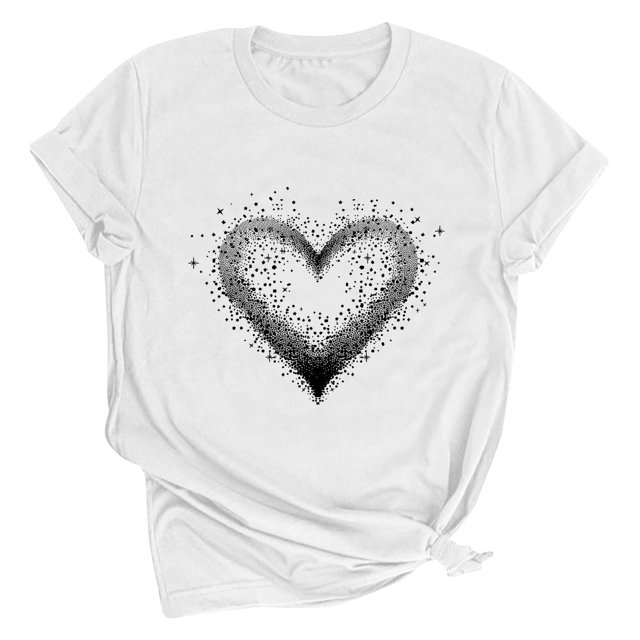 Meichang T-Shirts Joyeuse Saint-Valentin pour Femmes, T-Shirts Graphiques Cœur Bonbon, Manches Courtes Décontractées, Coupe Ample, Col Rond, Blouses de Vacances