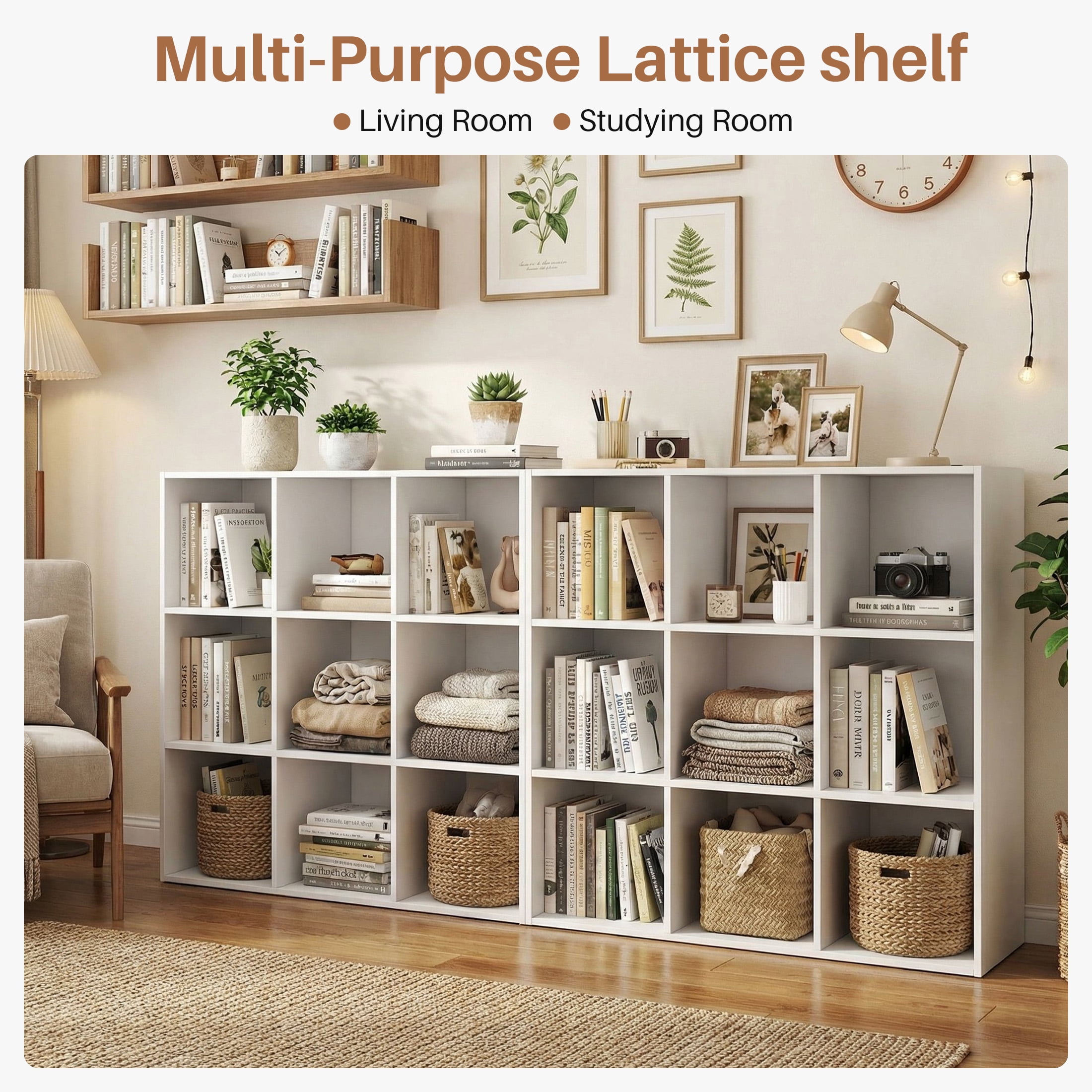 CONCETTA 9 Cube Storage Organizer, Open Corner Bookshelf with Removable Back Panels for Living Room Bedroom Office, 36*12*36 inches,White