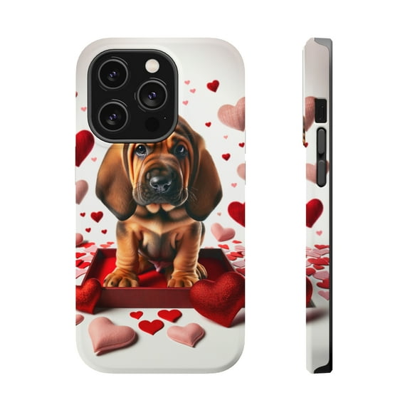 DistinctInk Tough Case for Apple iPhone 13 PRO (6.1" Screen), Compatible with MagSafe Charging - Valentine's Day Bloodhound Puppy