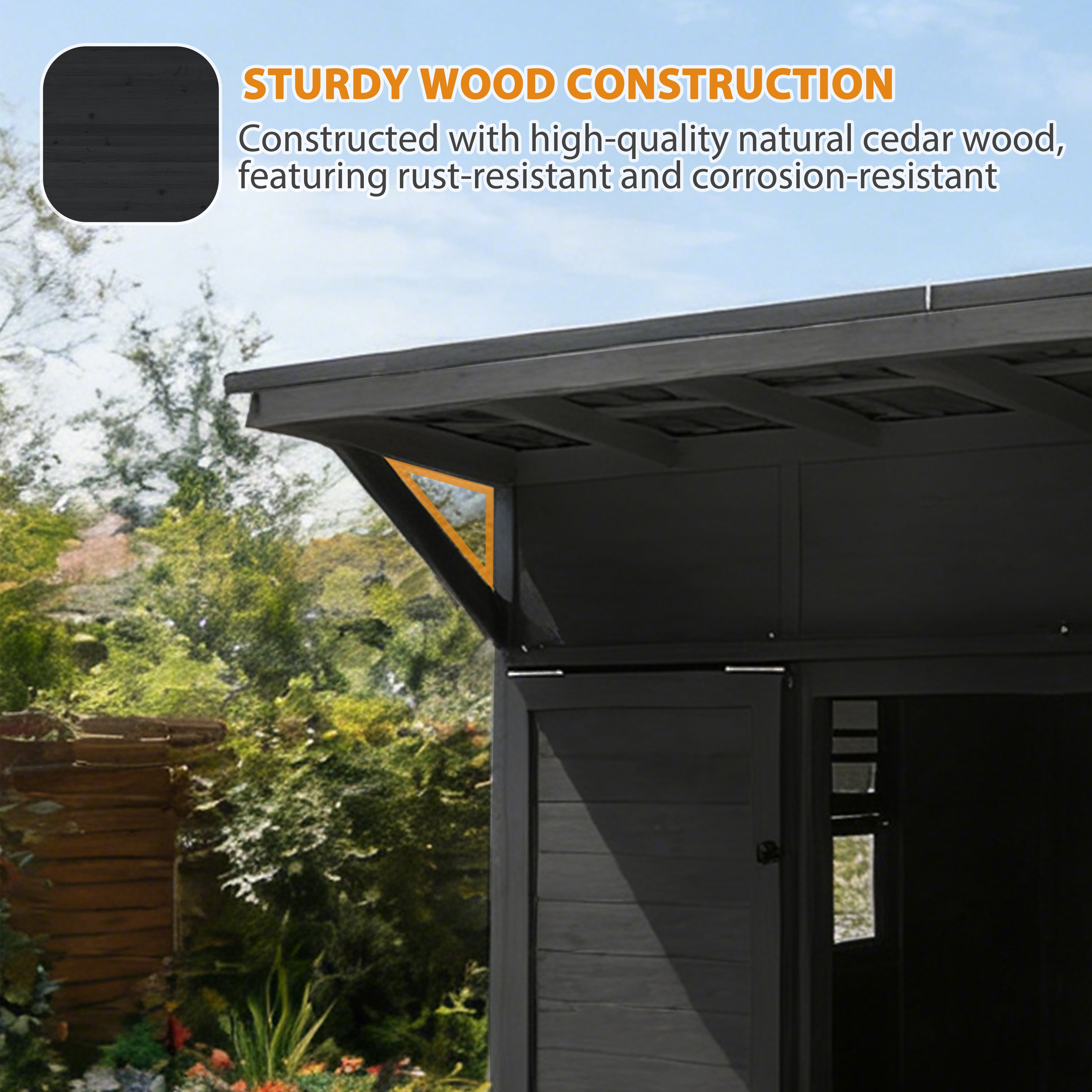 VEIKOUS Outdoor Bar Shed W/TV Bracket, 8'x5' Wooden Backyard Pub with Foldable Bar Counter, Lockable Doors & Storage Shelves, Weatherproof Cedar Farmer Stand for Patio, Garden & Parties