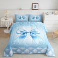 thumbnail image 2 of Castle Fairy Cute Bowtie Full Size Comforter Sets 3-Piece for Female Men Women,Geometric Plaid Grid Bedding Comforter Set,Bling Glitter Lightweight Bedding Sets,Super Cozy Room Decor,Reversible, 2 of 8