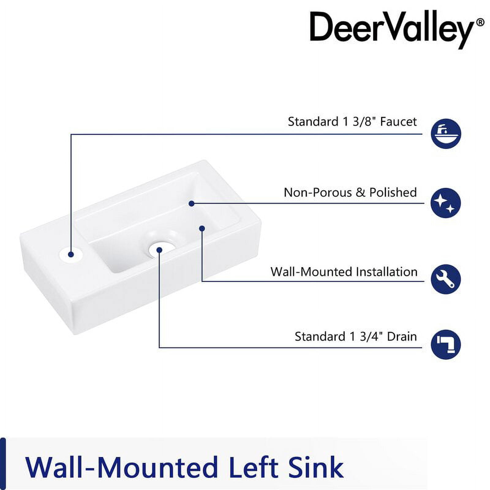 DeerValley Ceramic Rectangular 7'' Wall Mount Sink for Bathroom,White ,DV-1V081L