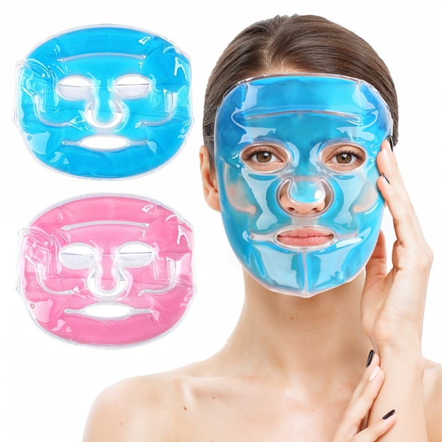 Mascarilla de Gel Frío y Calor para Ojos y Cara | Reutilizable, Suave y Ajustable | Alivio para Migrañas, Ojos Hinchados, Estrés y Dolor | Pack de 2 piezas (Azul y rosa)