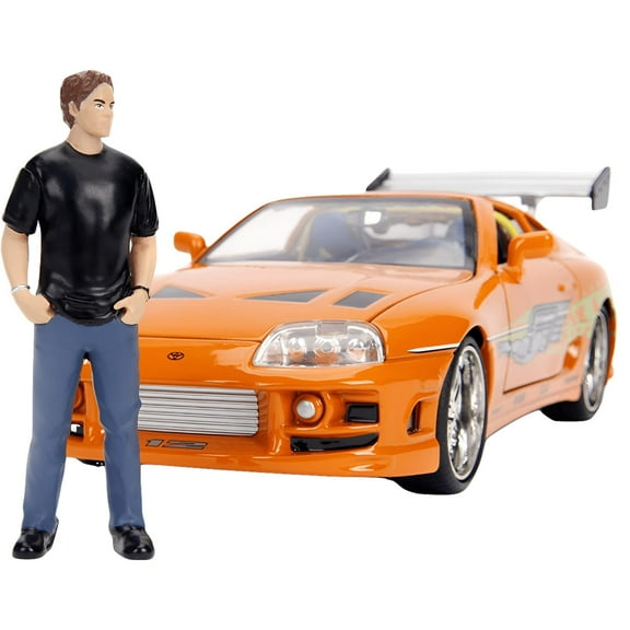 Jada The Fast & the Furious 1:24 Scale Orange Toyota Supra Diecast Car with Brian Figure From Movie