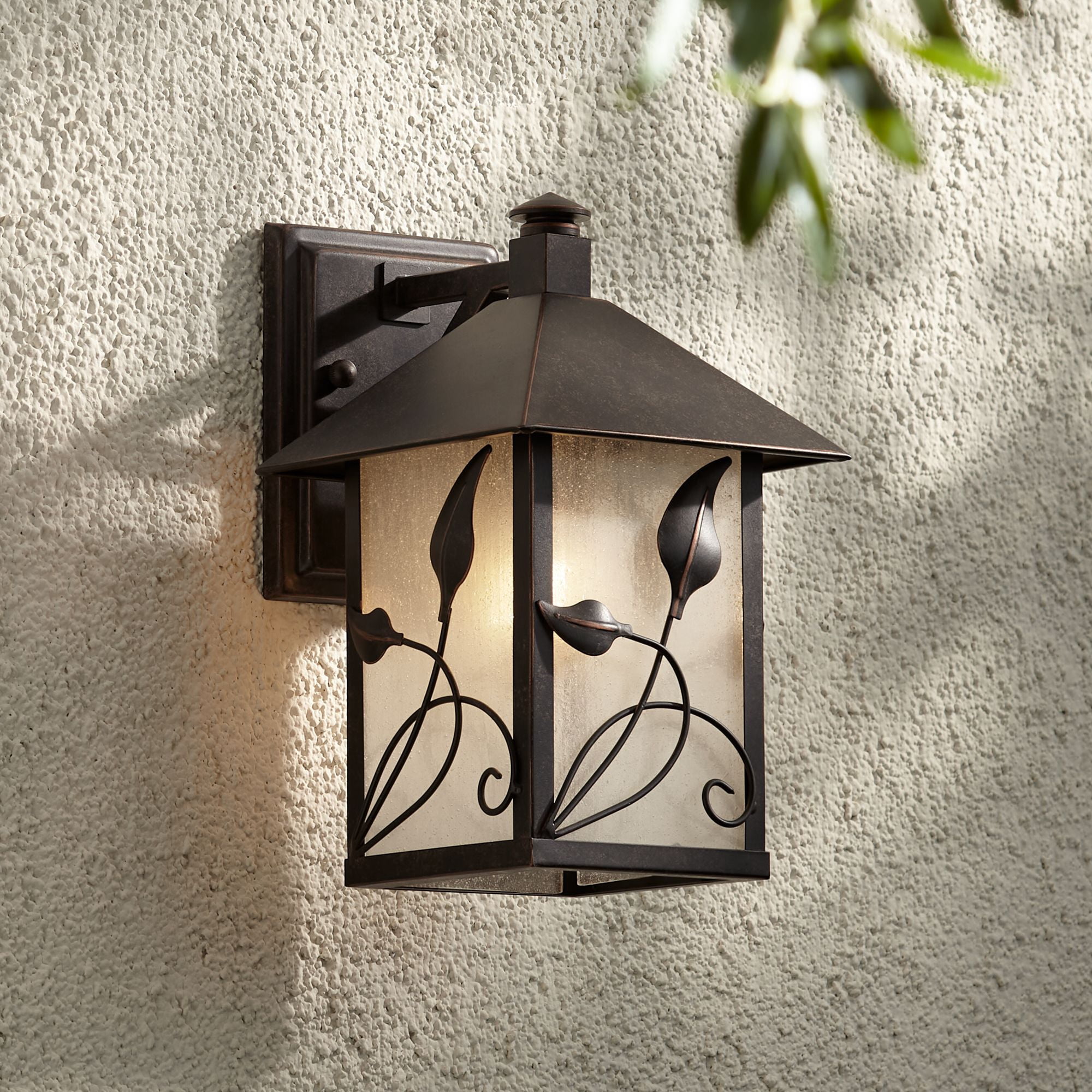 Franklin Iron Works French Garden Rustic Farmhouse Outdoor Wall Light Fixtures Set of 2 Bronze Metal 12 1/2" Clear Seedy Glass for Post Exterior